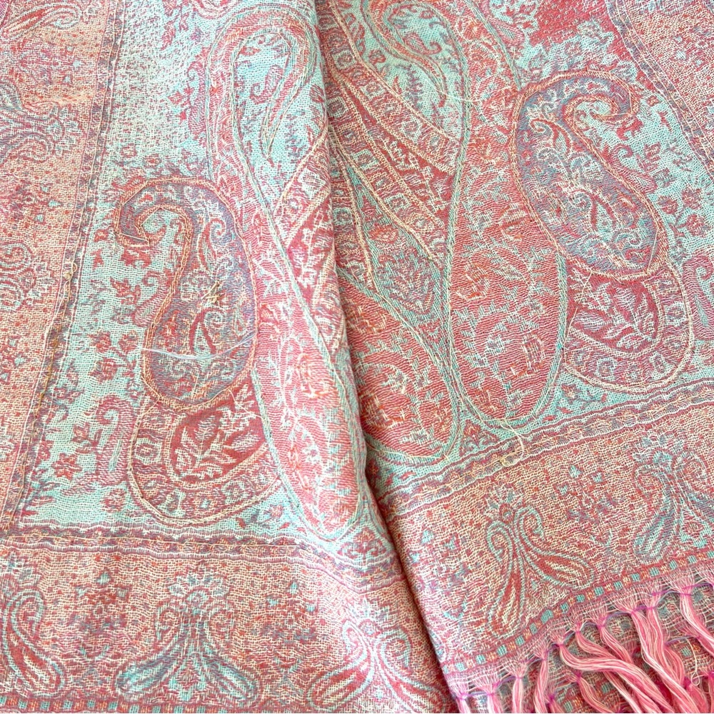 100% Pashmina Handmade Pink Turquoise Paisley Crystal Bead Long Wrap Shawl Scarf - Picture 13 of 13